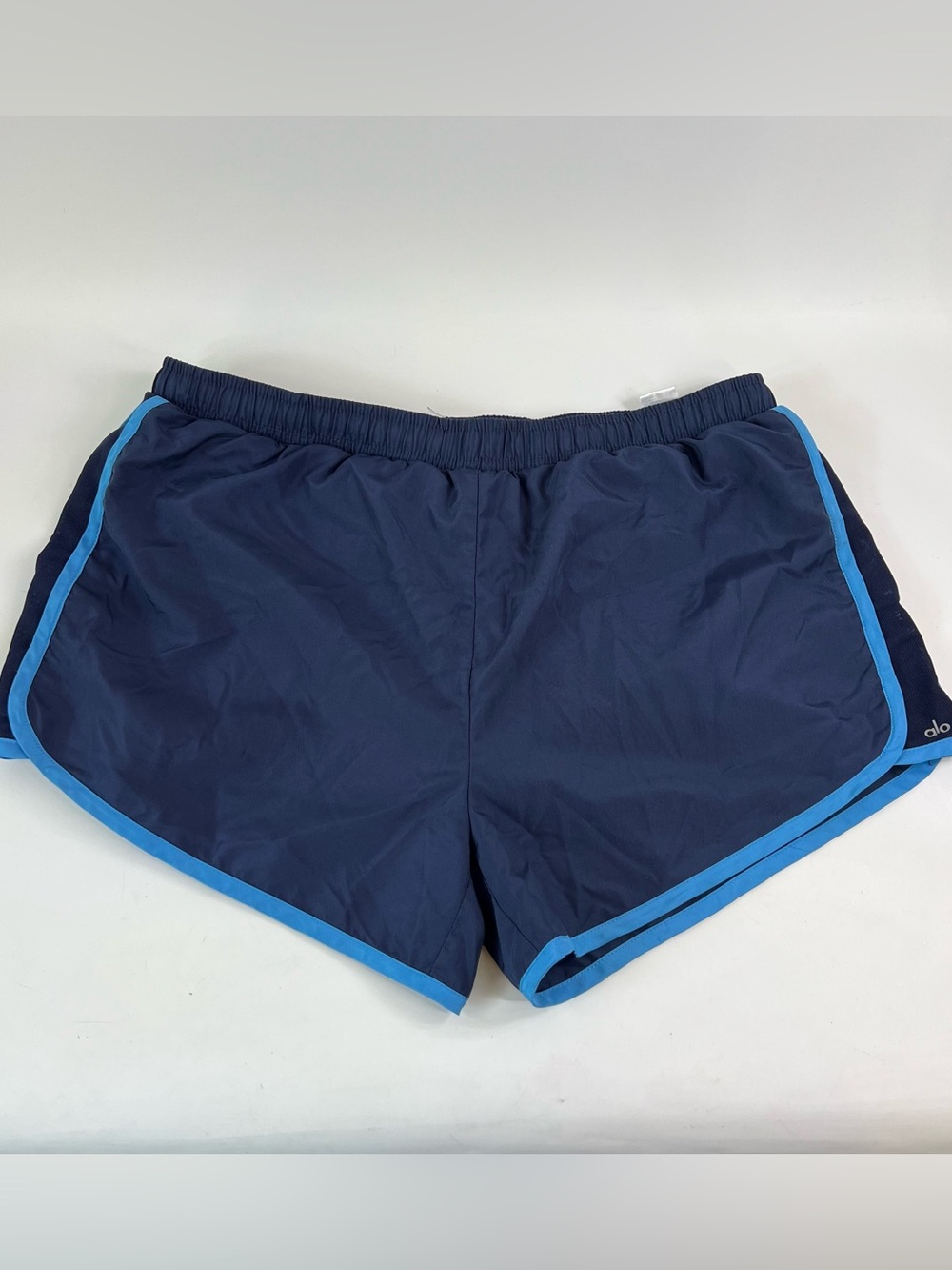 ALO Yoga Navy Athletic Shorts with Light Blue Trim